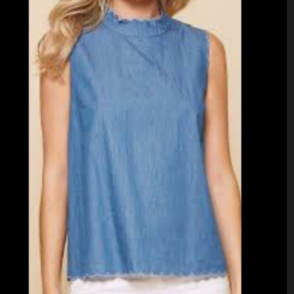 Plush Boutique Womens‎ Blue Denim 100% Cotton Sleeveless Blouse - Medium